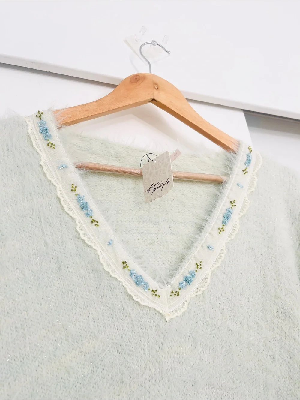 NWT Free People Snow Angel Pullover Sweater W Sequins Beaded Collar Size Small